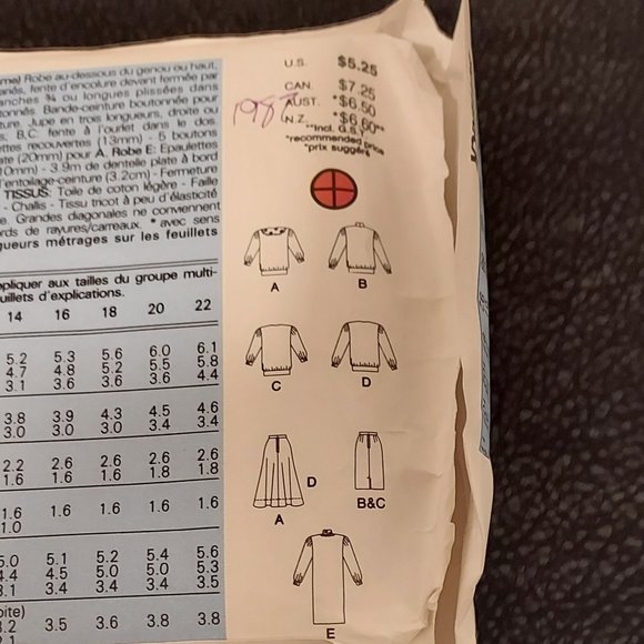 VINTAGE BUTTERICK CLASSIC 5 DRESS PATTERNS.  1987 #5769 SIZE 18 TAILLE - Picture 4 of 5